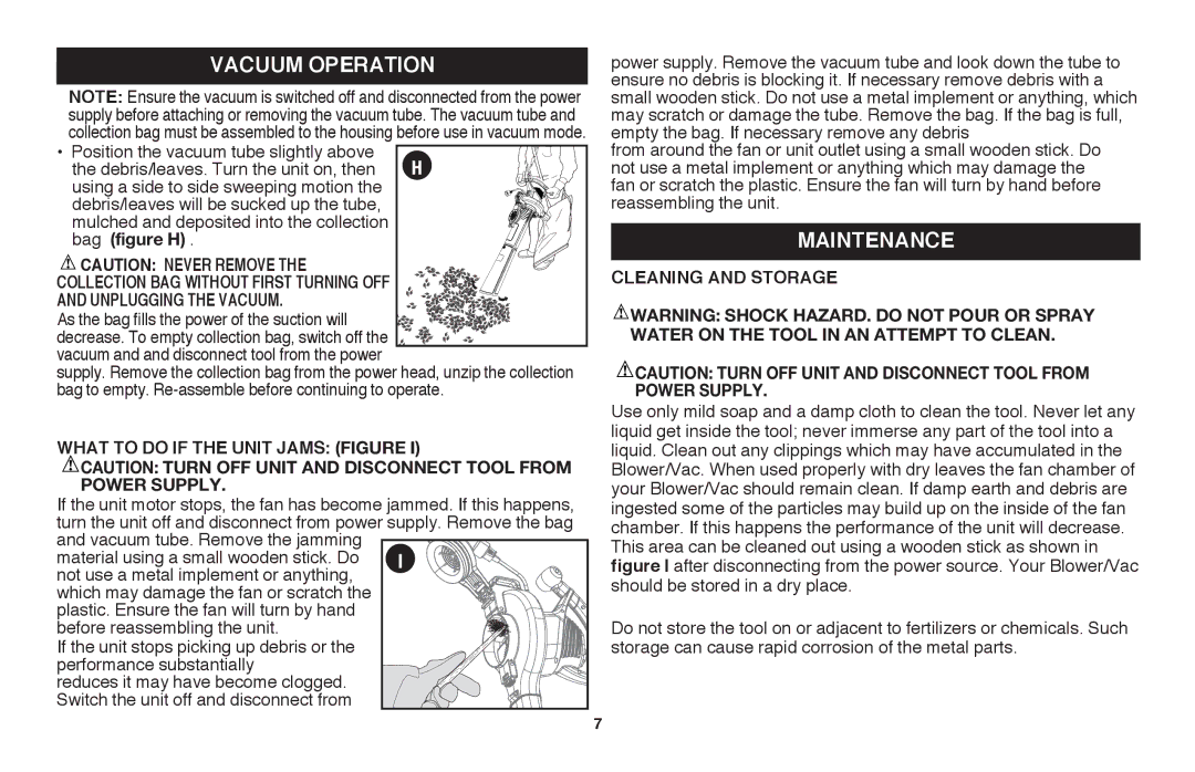 Black & Decker BV3100 instruction manual Vacuum Operation, Maintenance, As the bag fills the power of the suction will 