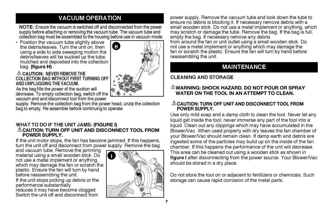 Black & Decker BV3100 instruction manual Vacuum Operation, Maintenance, Caution Never Remove The, And Unplugging The Vacuum 