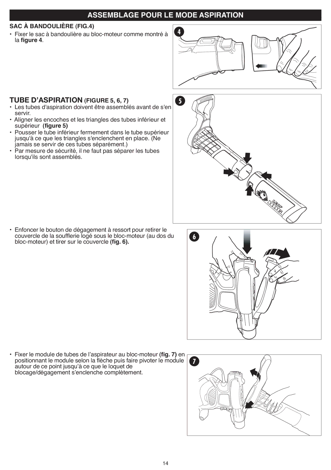 Black & Decker BV3600R instruction manual Assemblage Pour LE Mode Aspiration SAC À Bandoulière, La figure 