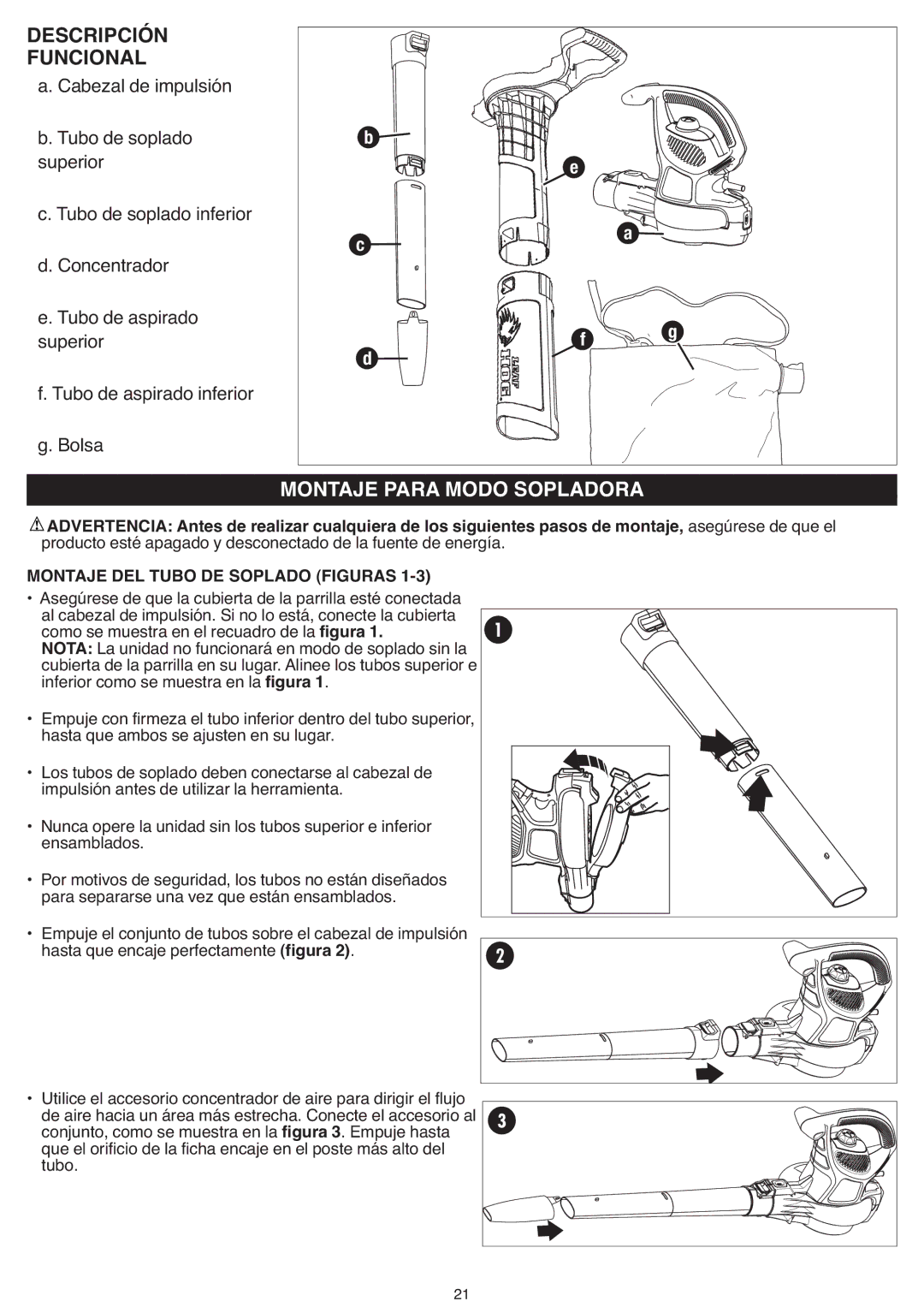 Black & Decker BV3600R instruction manual Montaje Para Modo Sopladora, Montaje DEL Tubo DE Soplado Figuras 