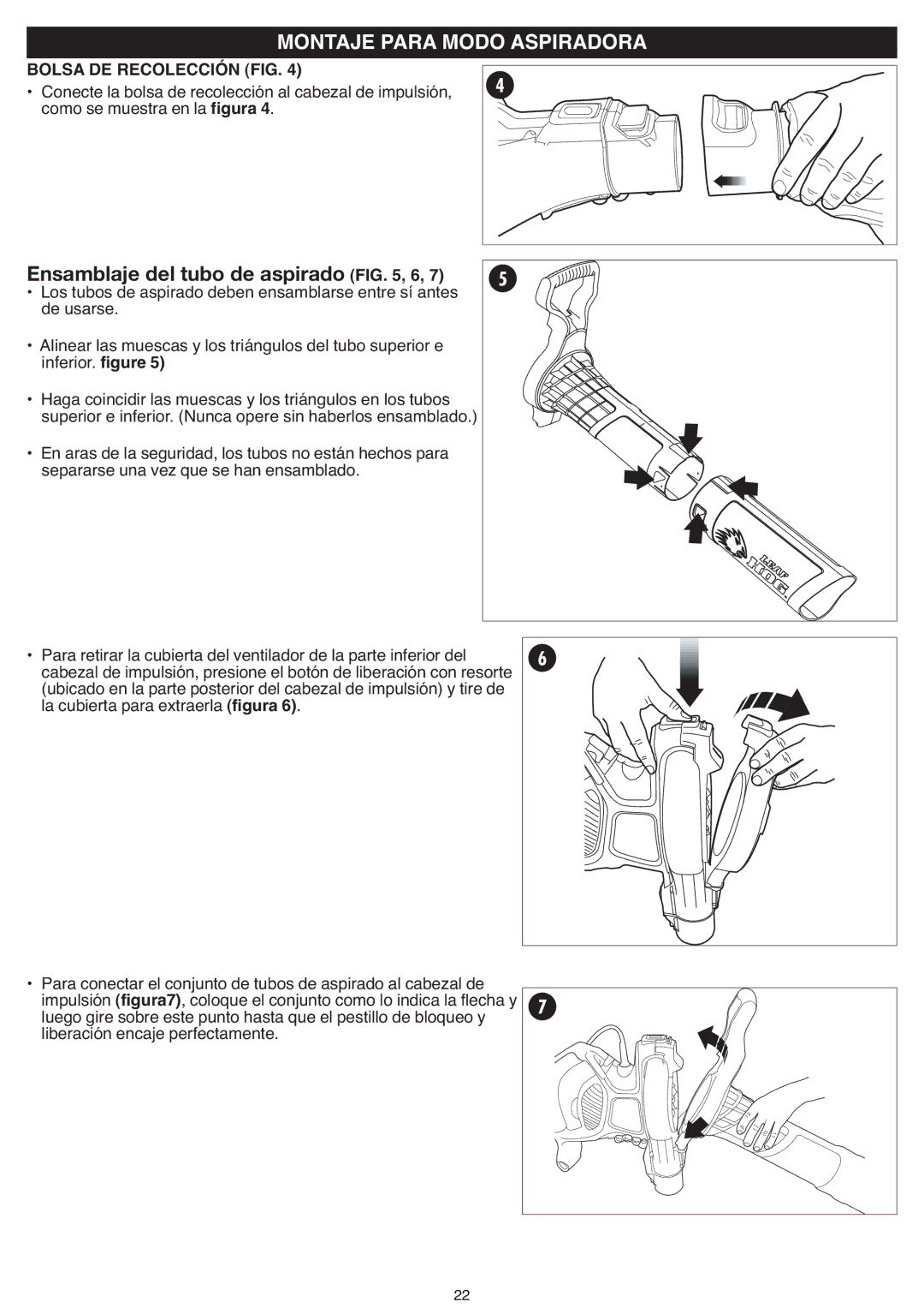 Black & Decker BV3600R instruction manual Montaje Para Modo Aspiradora, Bolsa DE Recolección FIG 