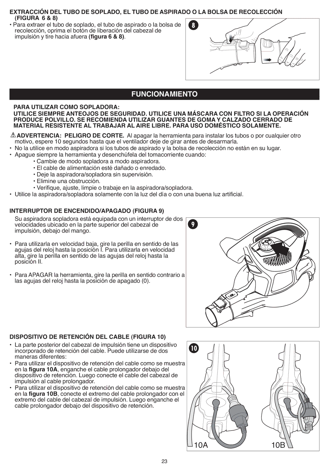 Black & Decker BV3600R Funcionamiento, Para Utilizar Como Sopladora, Interruptor DE ENCENDIDO/APAGADO Figura 