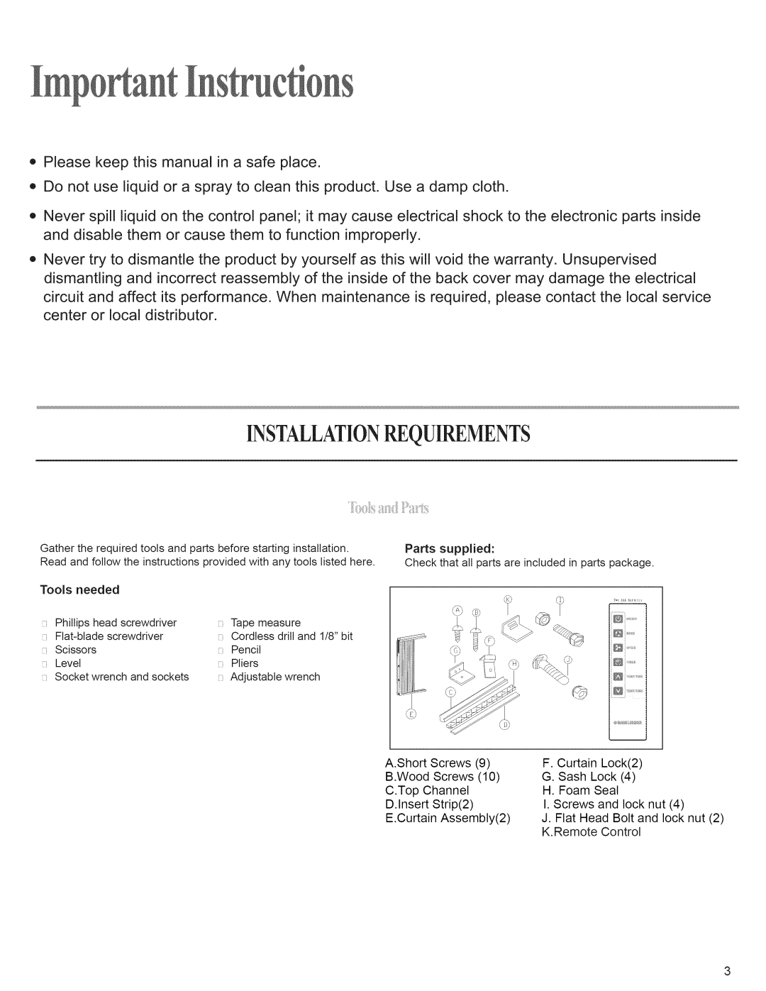 Black & Decker BWE15A, BWE25A, BWE18A manual Installationrequirements, Tools needed 