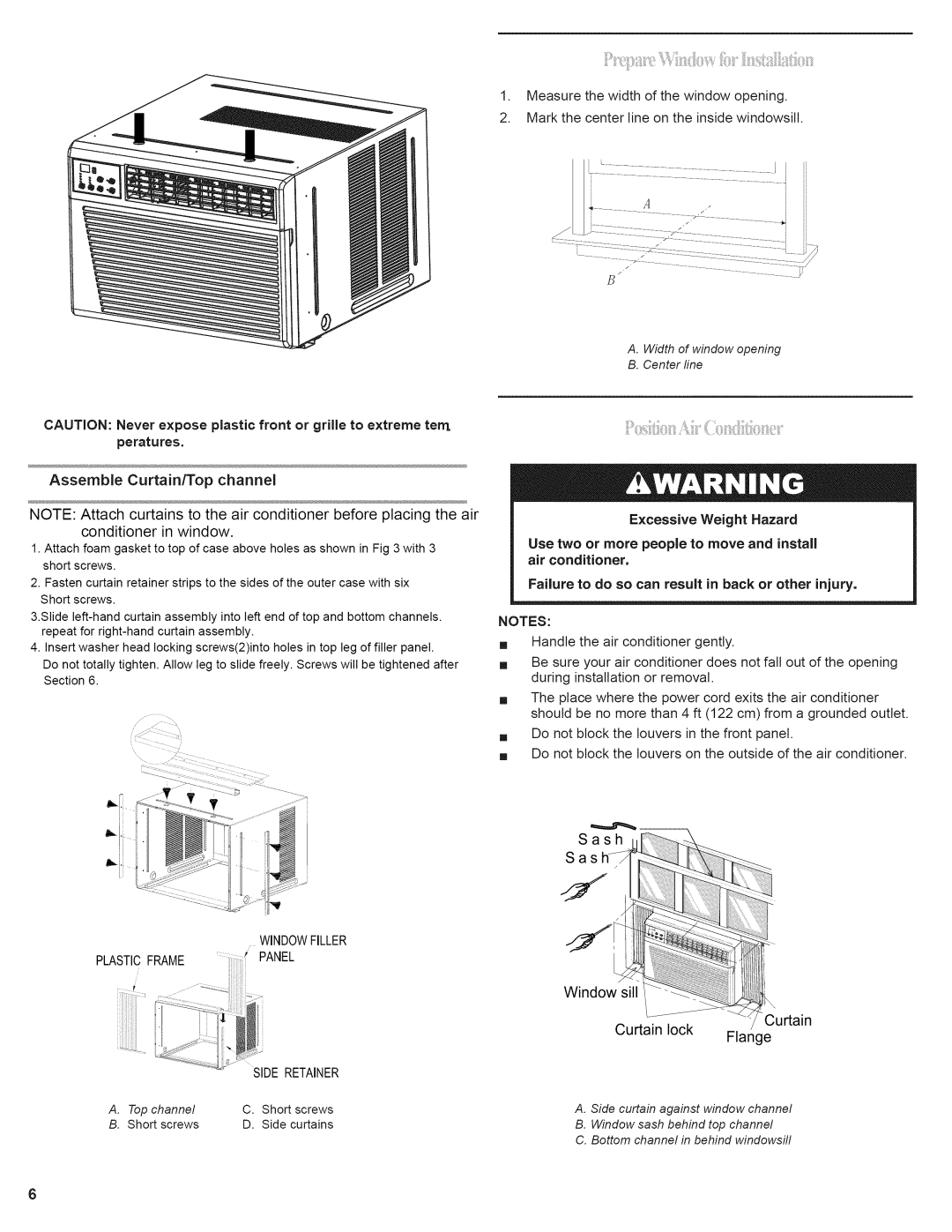 Black & Decker BWE15A, BWE25A, BWE18A manual Assemble Curtain/Top channel, Window sill Curtain lock Flange 