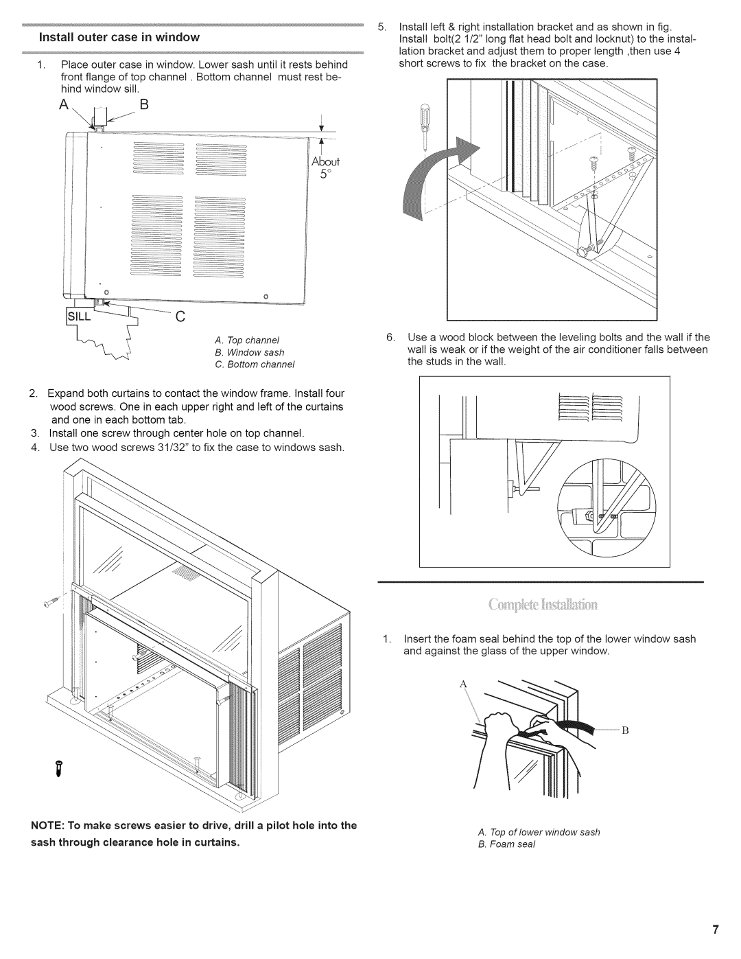 Black & Decker BWE18A, BWE25A, BWE15A manual Top channel Window sash Bottom channel, Sash through clearance hole in curtains 