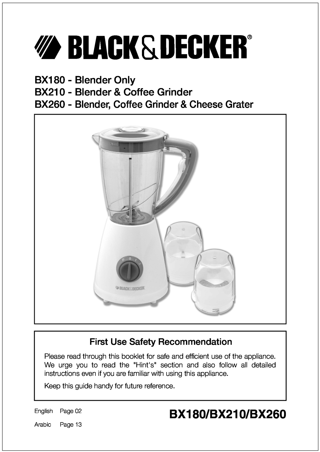 Black & Decker BX210 manual BX180, Blender Only, Blender & Coffee Grinder, BX260, Blender, Coffee Grinder & Cheese Grater 