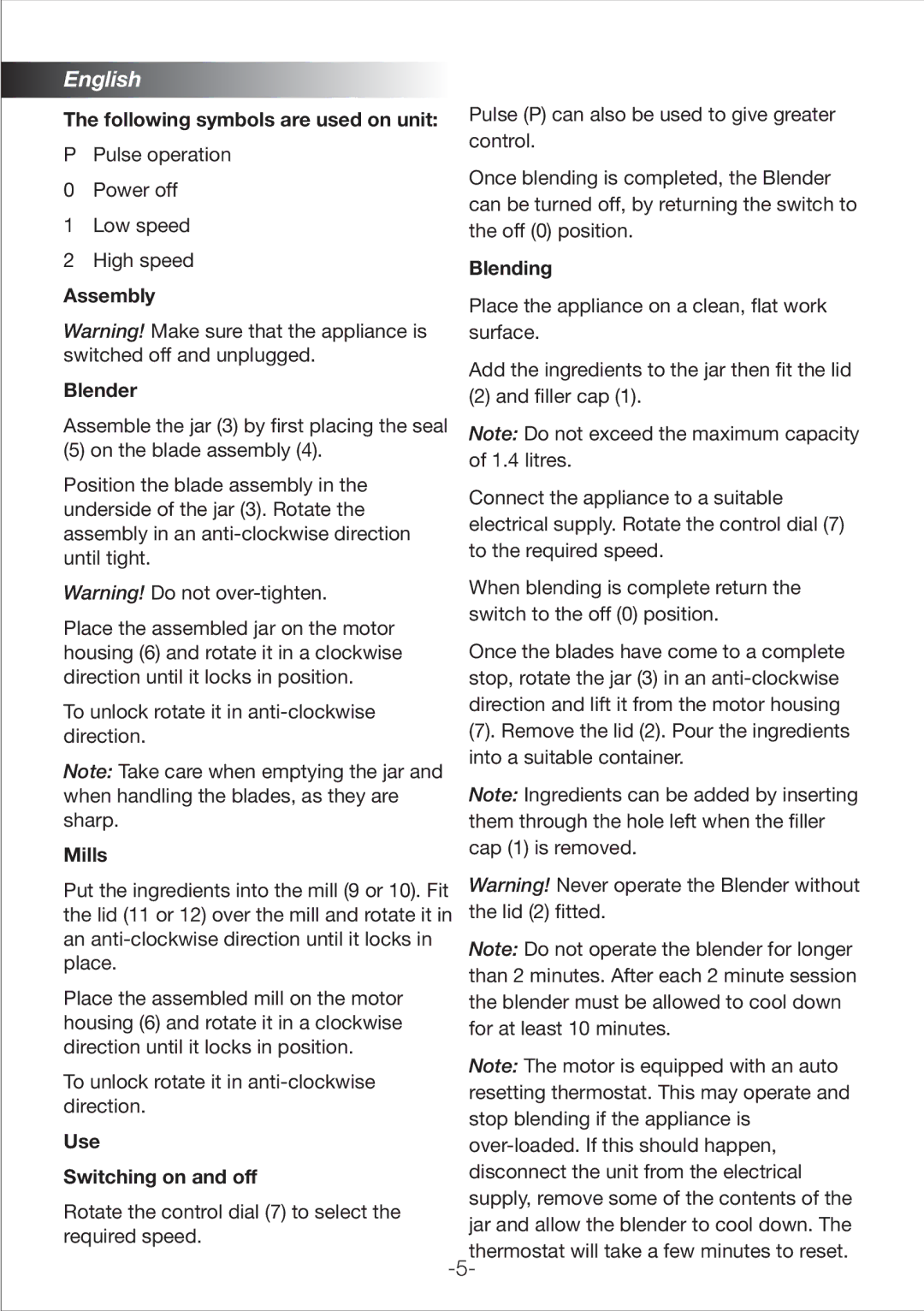 Black & Decker BX210 manual Following symbols are used on unit, Assembly Blender, Mills, Use Switching on and off, Blending 