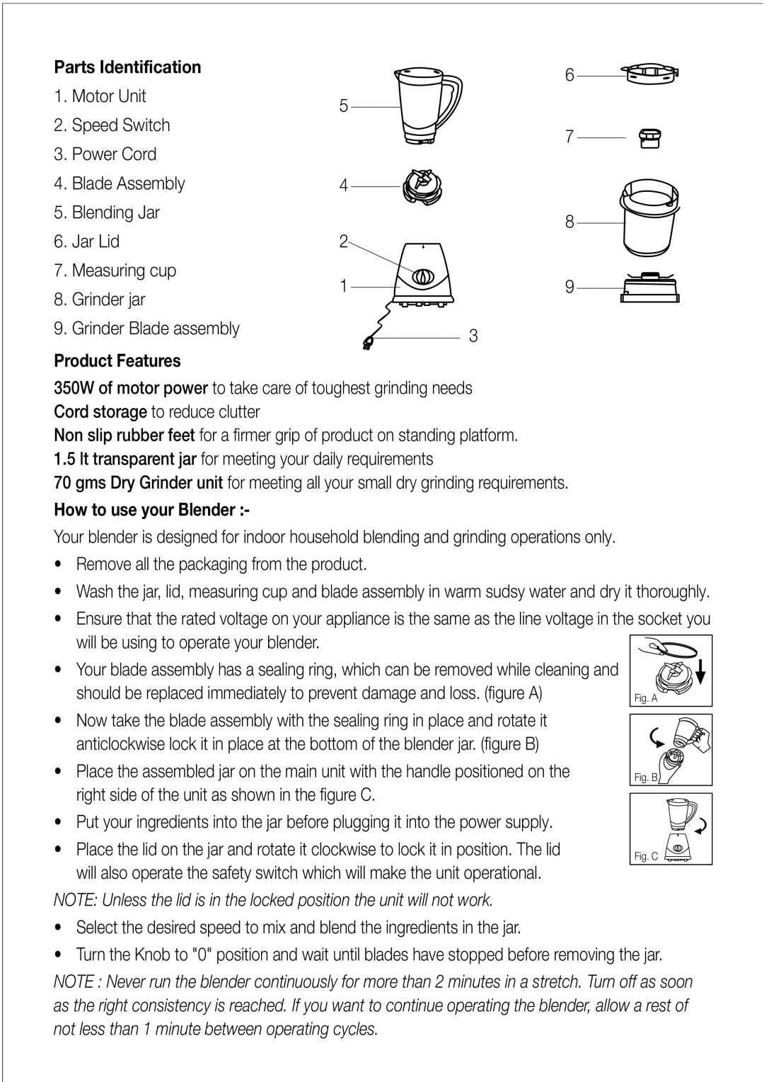 Black & Decker BX200 manual Parts Identification, Product Features, How to use your Blender 