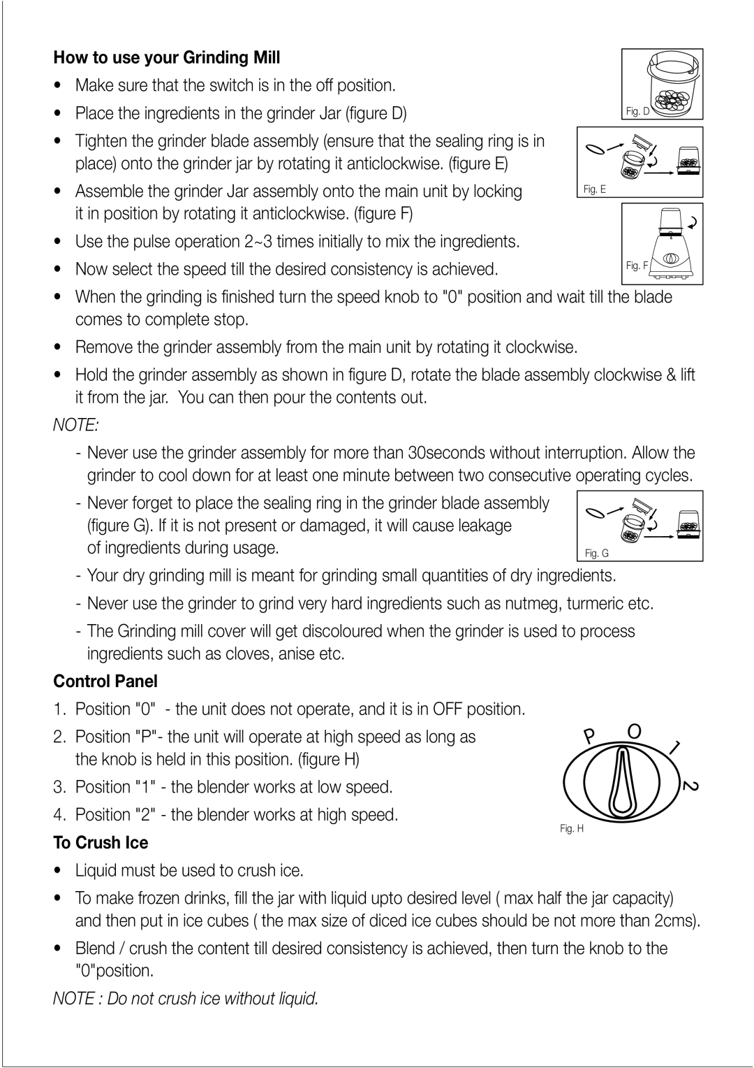 Black & Decker BX200 manual How to use your Grinding Mill, Control Panel, To Crush Ice, Liquid must be used to crush ice 