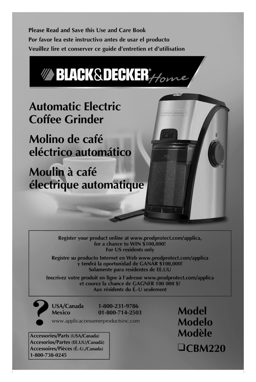 Black & Decker manual Model Modelo Modèle CBM220, Please Read and Save this Use and Care Book, USA/Canada Mexico 