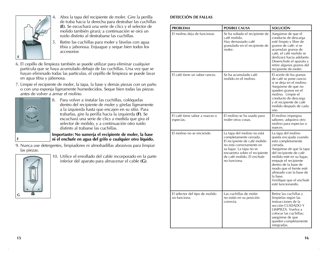 Black & Decker CBM220 manual Detección DE Fallas, Problema Posible Causa Solución 