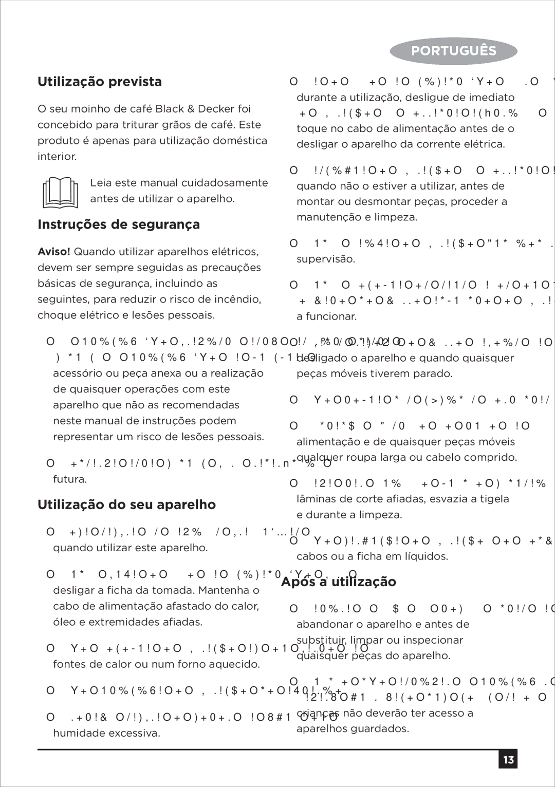 Black & Decker CBM4 manual Utilização prevista, Instruções de segurança, Utilização do seu aparelho, Após a utilização 