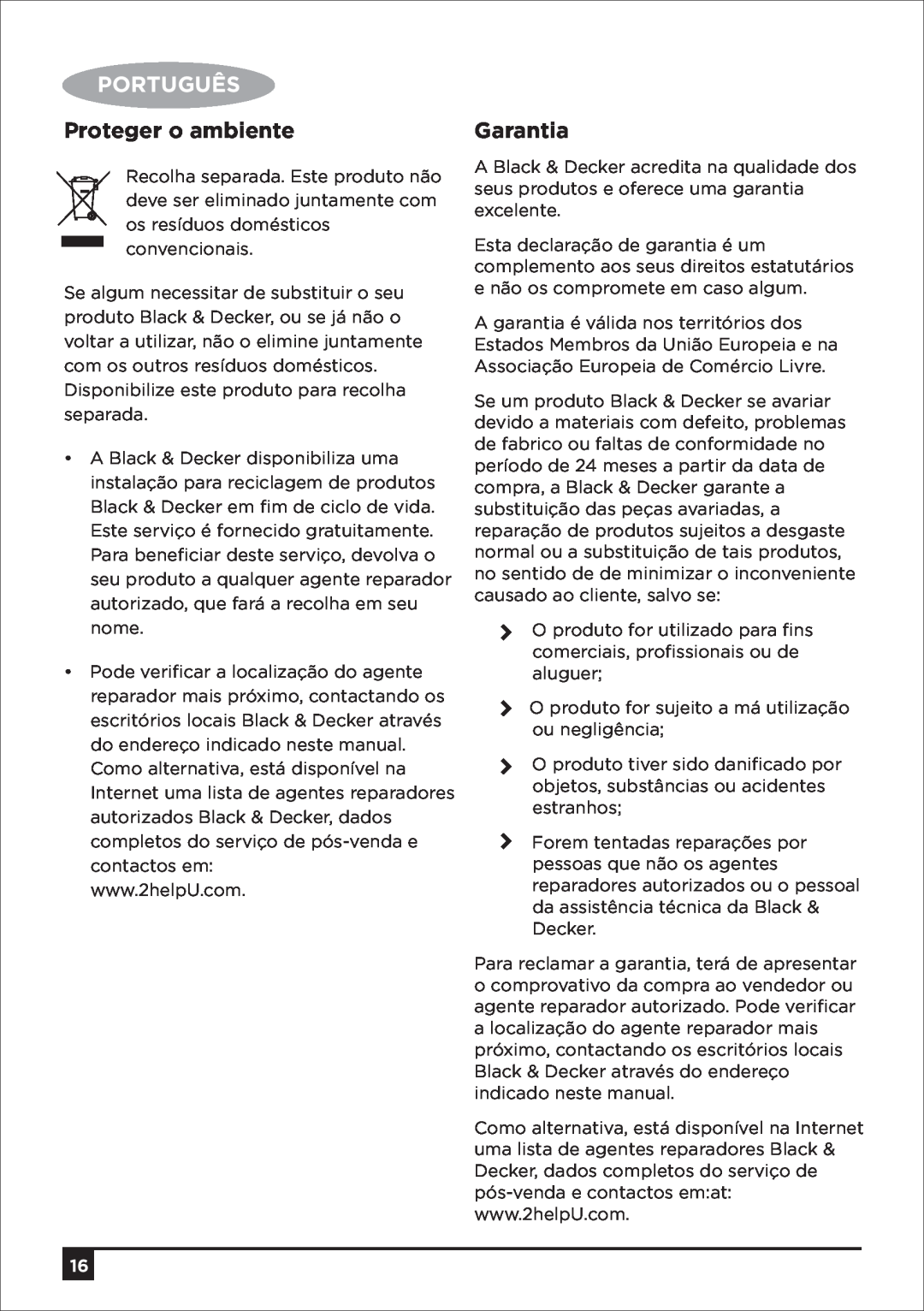 Black & Decker CBM4 manual Português, Proteger o ambiente, Garantia 