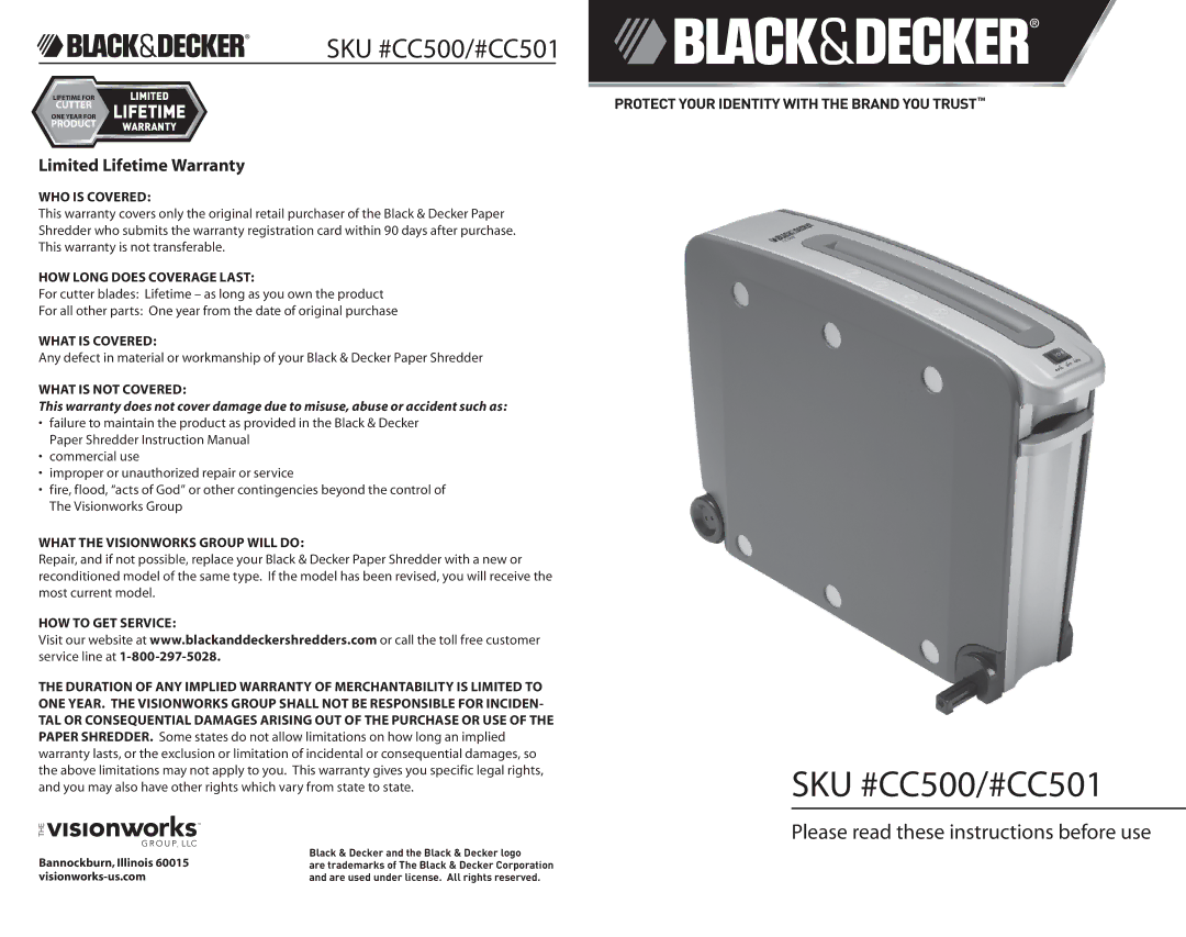 Black & Decker CC501, CC500 warranty WHO is Covered, HOW Long does Coverage Last, What is Covered, What is not Covered 