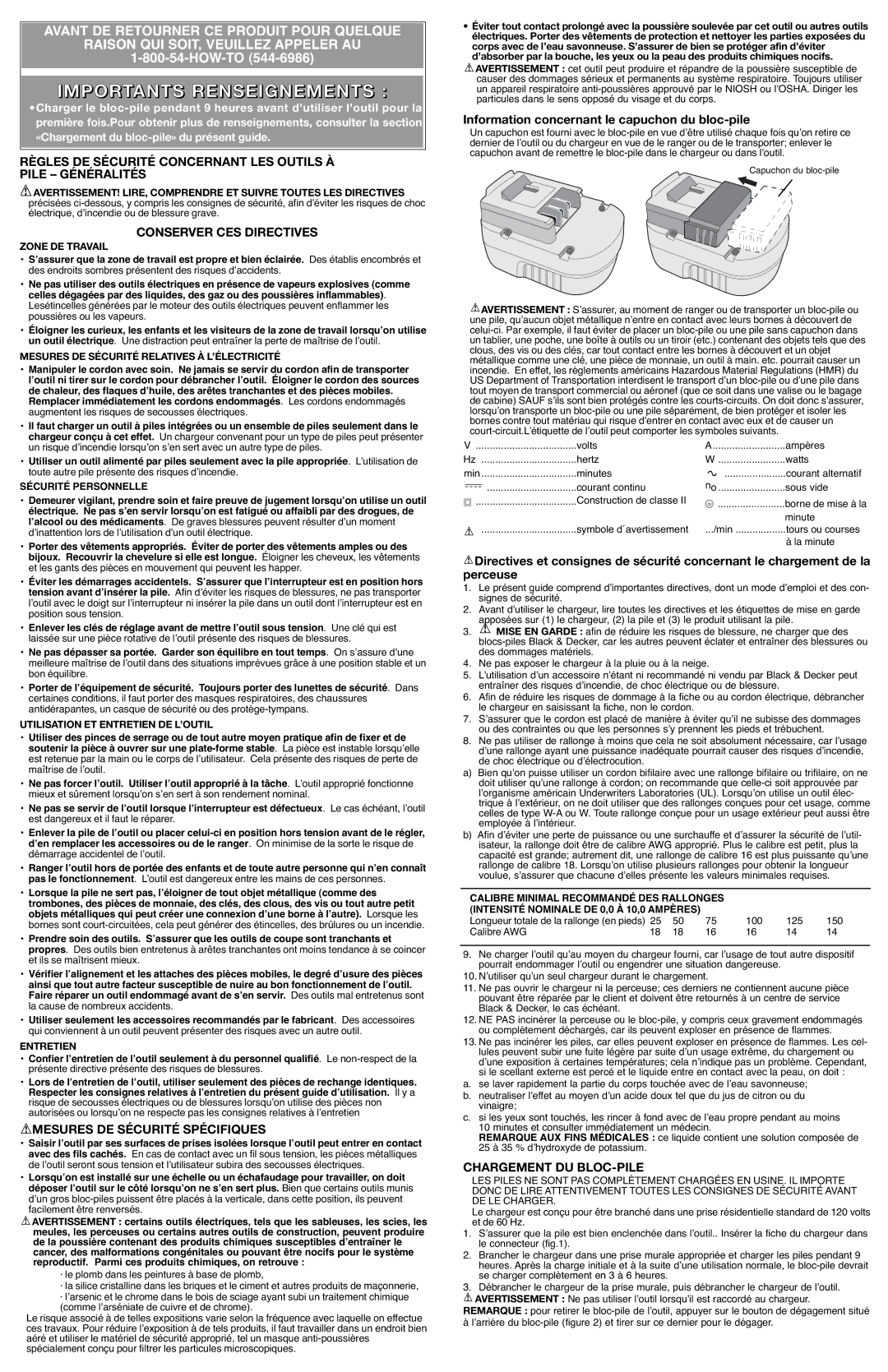 Black & Decker CD12SFK Importants Renseignements, Règles DE Sécurité Concernant LES Outils À Pile Généralités 