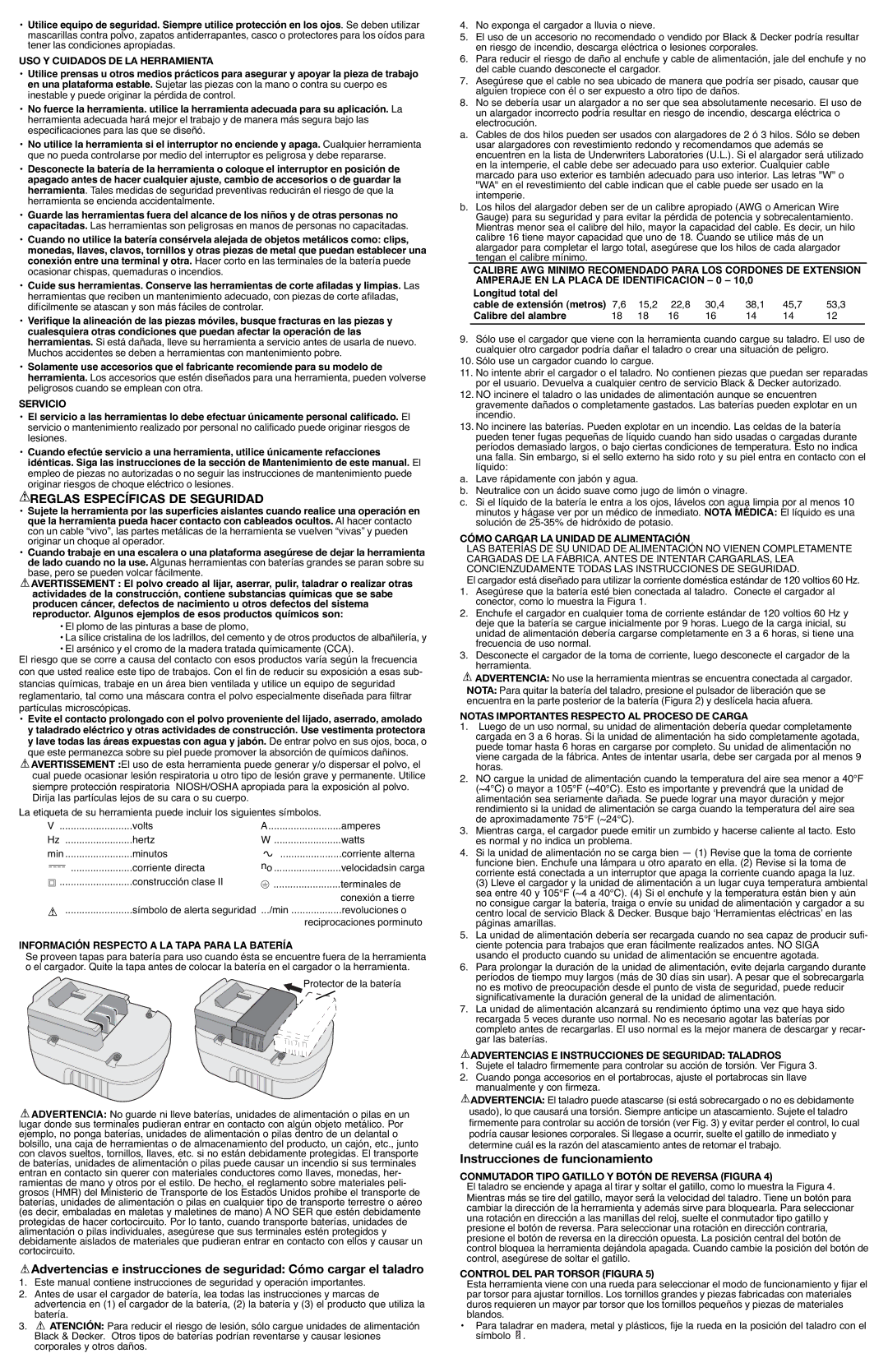 Black & Decker CD12SFK instruction manual Reglas Específicas DE Seguridad, Instrucciones de funcionamiento 