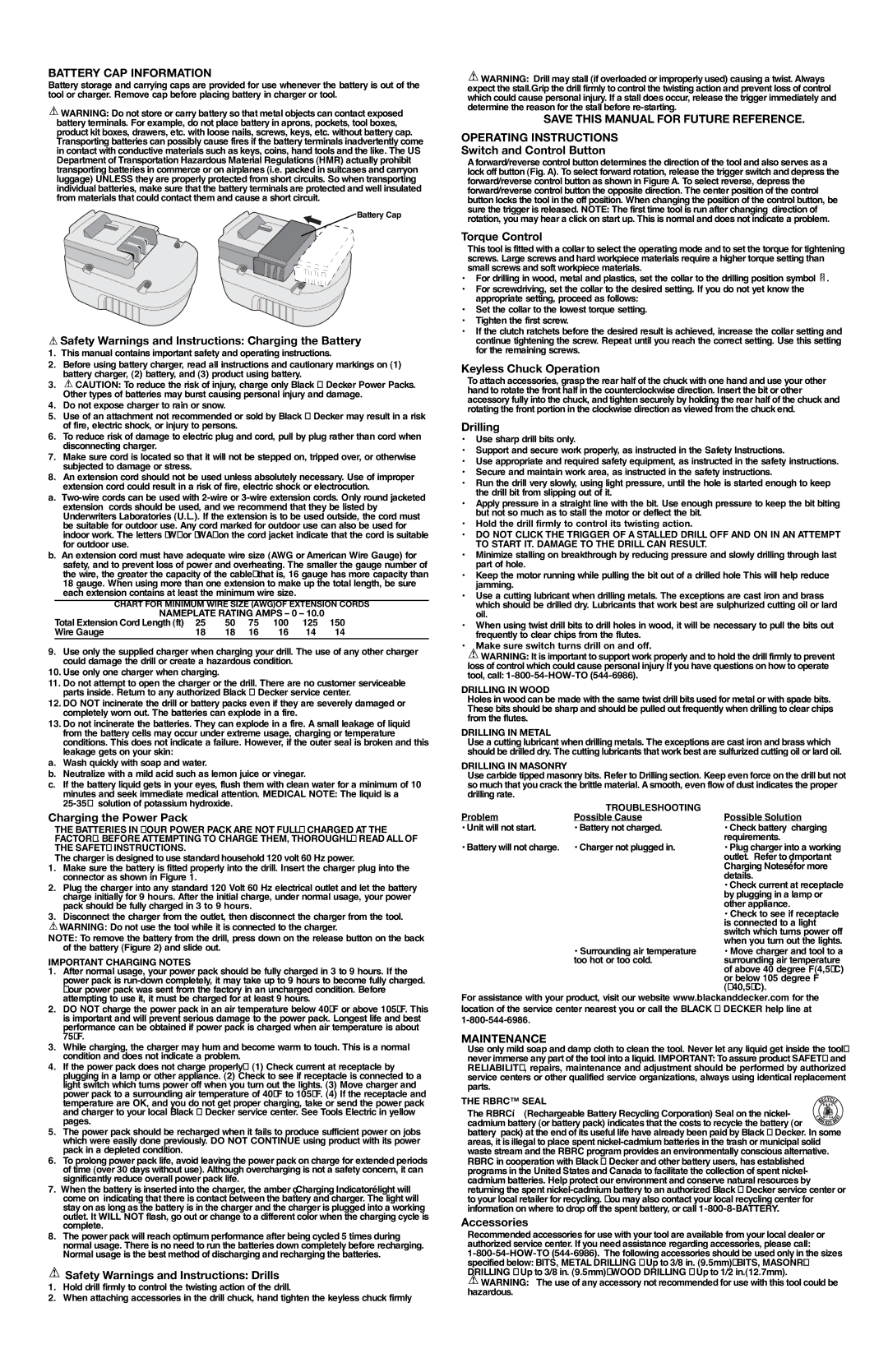 Black & Decker 90526978, CD1440S, CD1800S instruction manual Battery CAP Information, Maintenance 