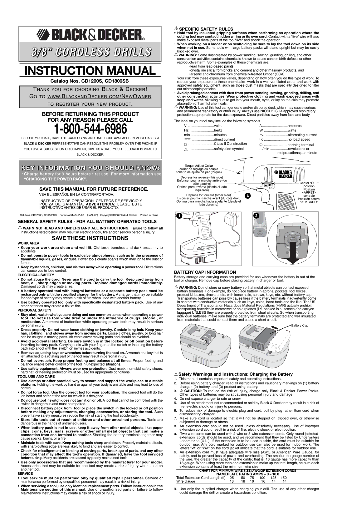 Black & Decker 5148415-00 instruction manual General Safety Rules for ALL Battery Operated Tools, Specific Safety Rules 