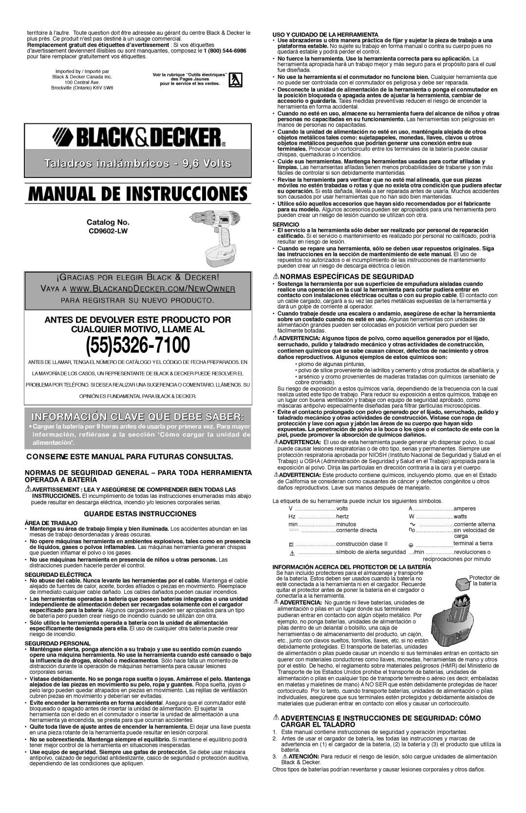 Black & Decker 90504020, CD9602-LW, CD9602SB Conserve Este Manual Para Futuras Consulta S, Guarde Estas Instrucciones 