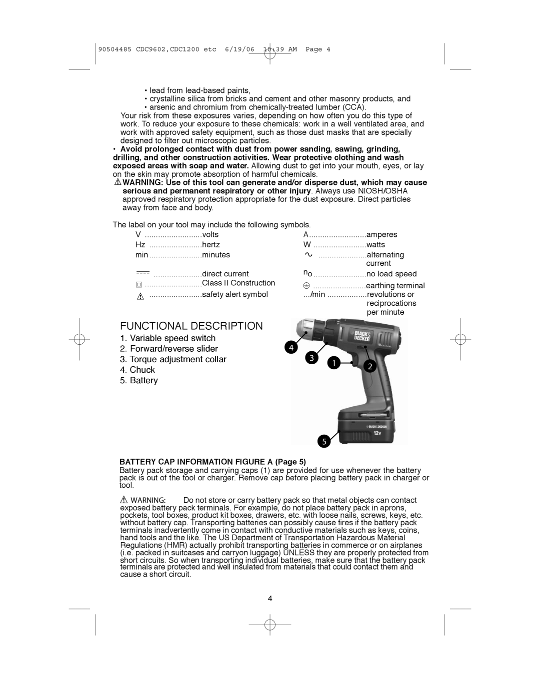 Black & Decker CDC14GK2-XE, CDC18K2-XE, CDC18GK2-XE, CDC14K2-XE instruction manual Functional Description 