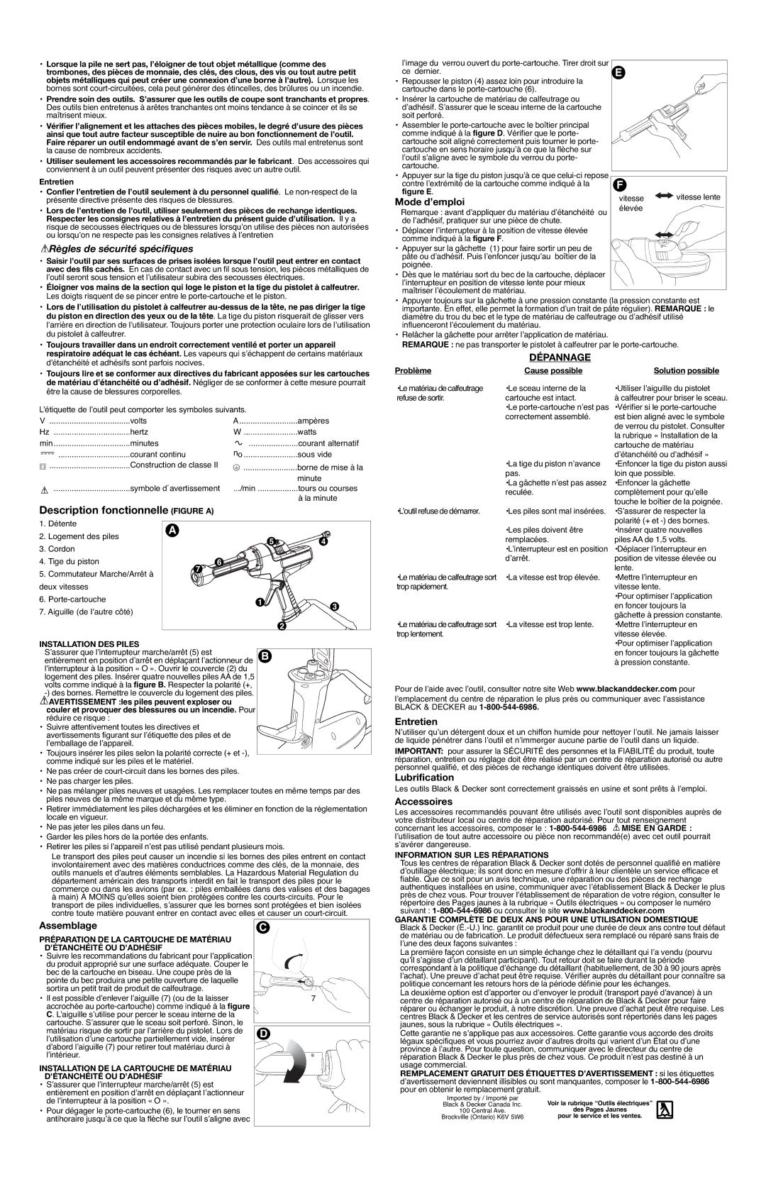 Black & Decker CG100 instruction manual Dépannage 