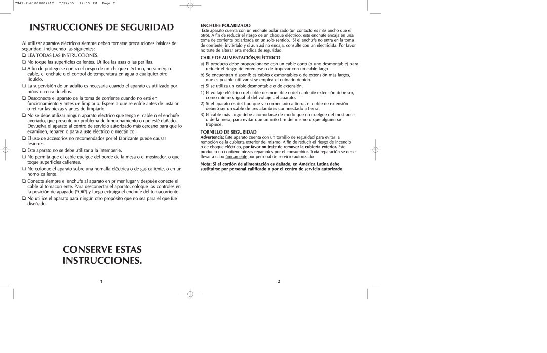 Black & Decker CG42 manual Instrucciones De Seguridad, Conserve Estas Instrucciones 