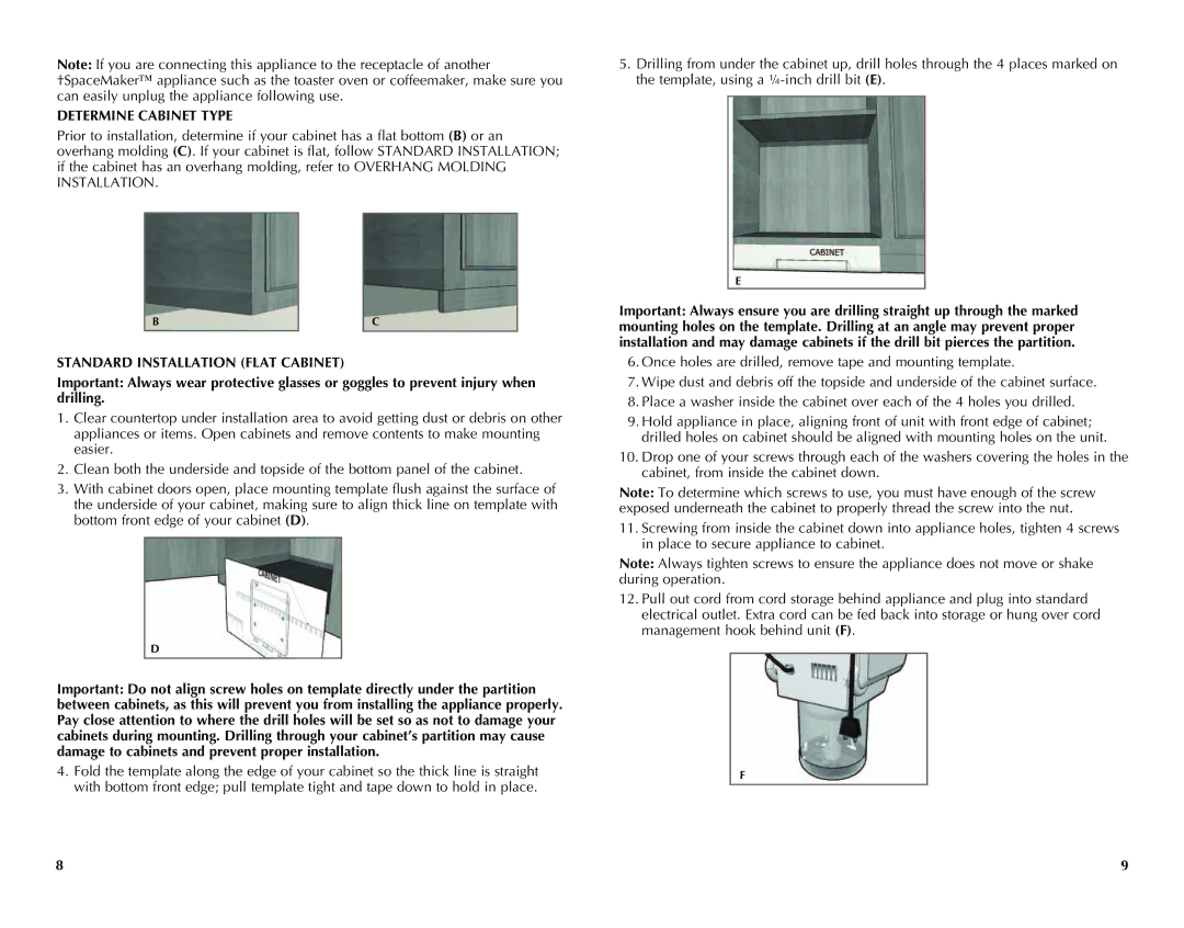 Black & Decker CG700 manual Determine Cabinet Type, Standard Installation Flat Cabinet 