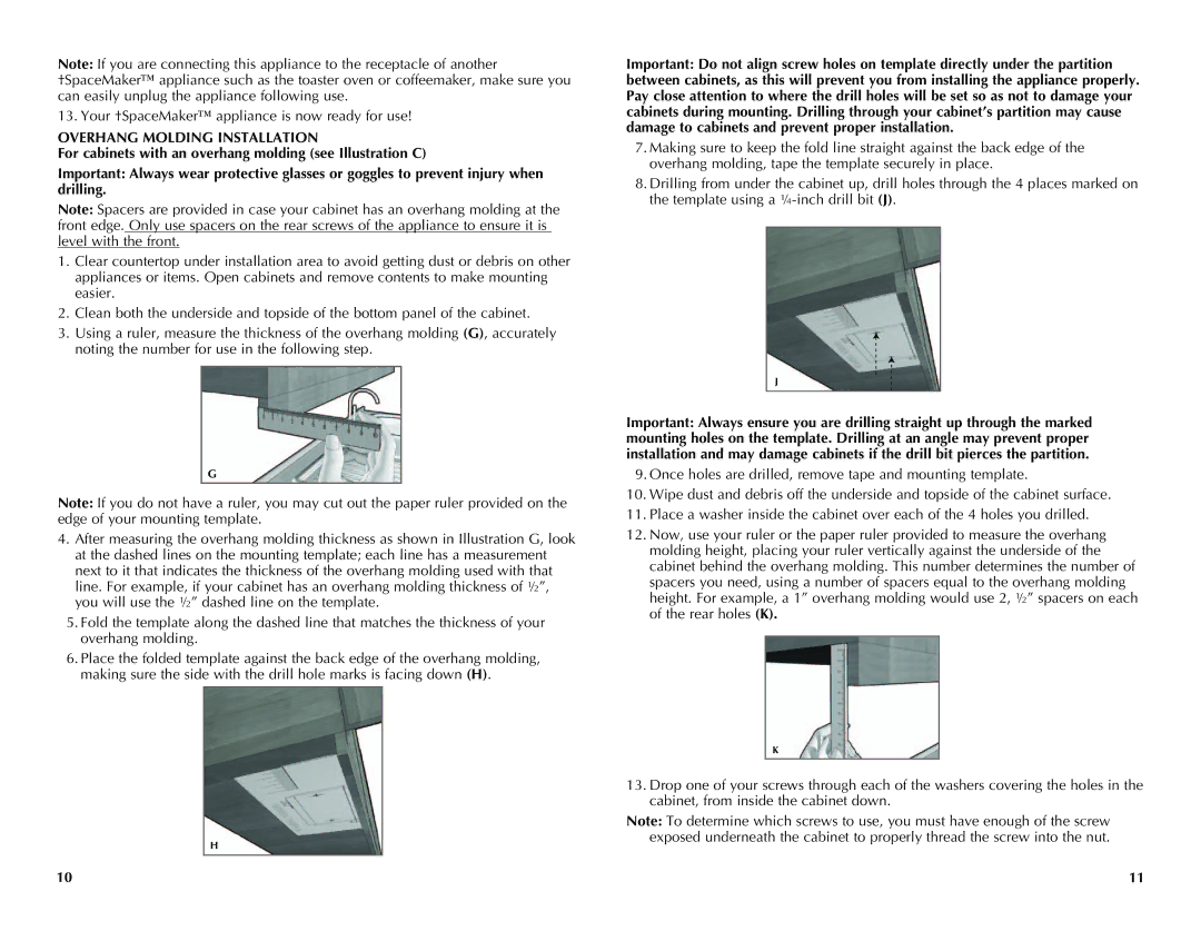 Black & Decker CG700 manual Overhang Molding Installation 