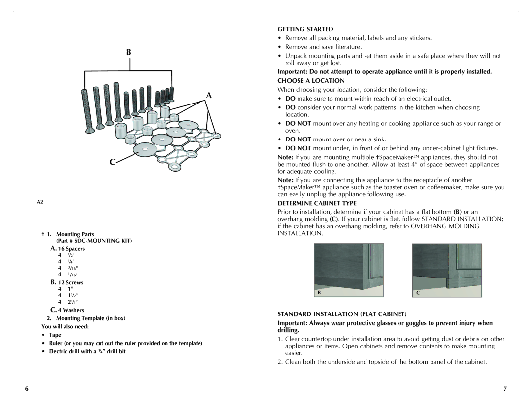 Black & Decker CG800WM Getting Started, Choose a Location, Determine Cabinet Type, Standard Installation Flat Cabinet 