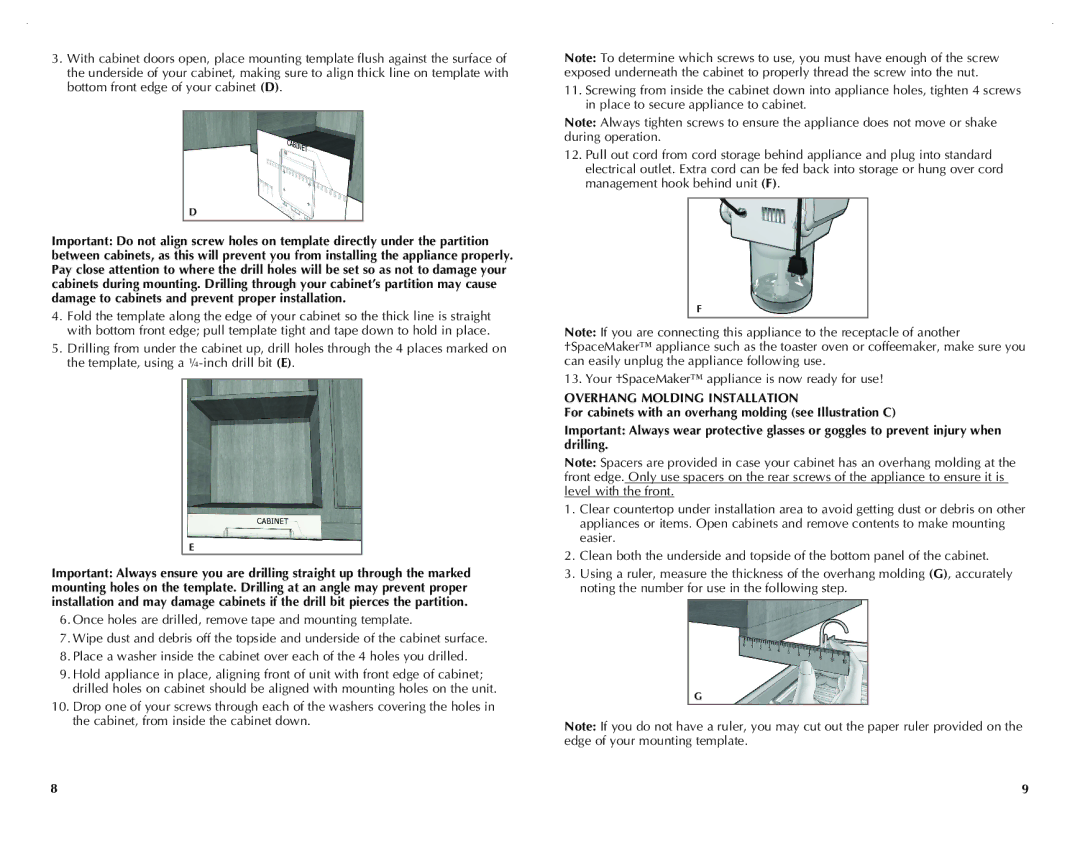 Black & Decker CG800B, CG800WM manual Overhang Molding Installation 