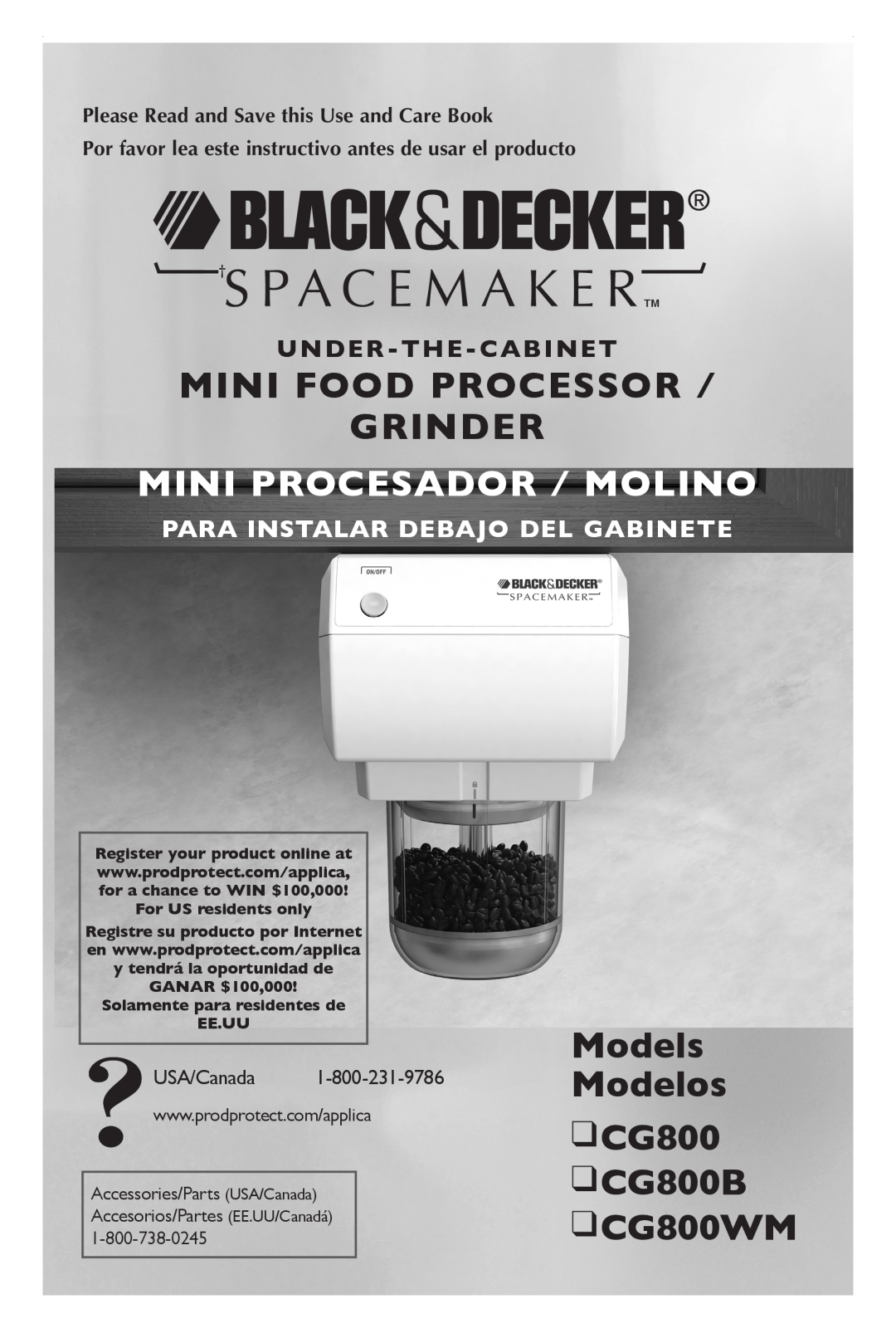 Black & Decker manual Mini Food Processor Grinder, Models Modelos CG800 CG800B CG800WM , Mini Procesador / Molino 