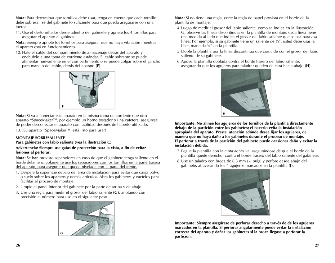 Black & Decker CG800B, CG800WM manual Montaje Sobresaliente, Para gabinetes con labio saliente vea la ilustración C 