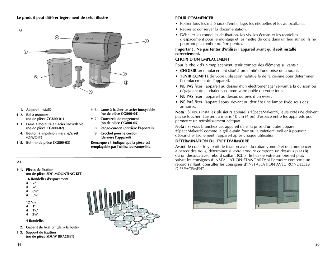 Black & Decker CG800C manual Le produit peut différer légèrement de celui illustré, Pour Commencer, Choix D’UN Emplacement 