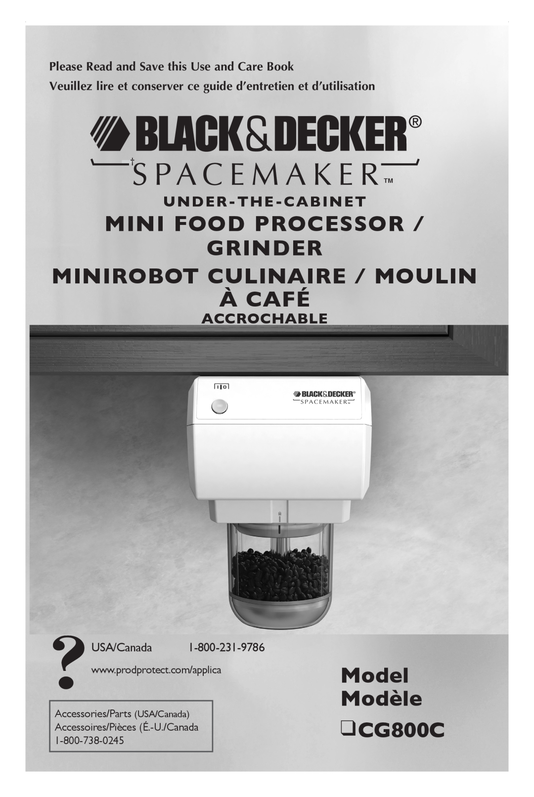 Black & Decker manual Mini Food Processor Grinder, Minirobot culinaire / moulin à café, Model Modèle CG800C 
