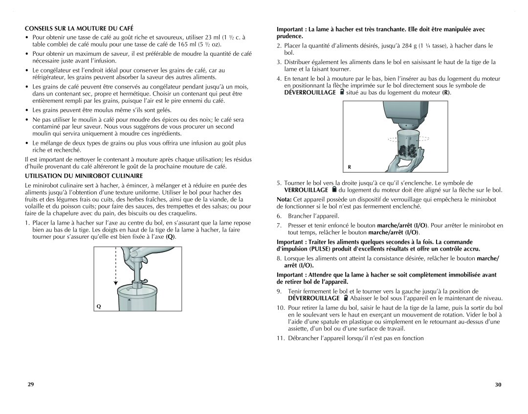 Black & Decker CG800C manual Conseils Sur La Mouture Du Café, Utilisation Du Minirobot Culinaire 
