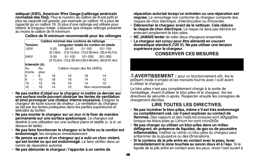 Black & Decker LHT2220, CHH2220 Directives de sÉcuritÉ importantes pour Les blocs-piles, Lire toutes les directives 