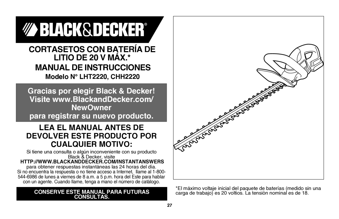 Black & Decker LHT2220, CHH2220 instruction manual Para registrar su nuevo producto 