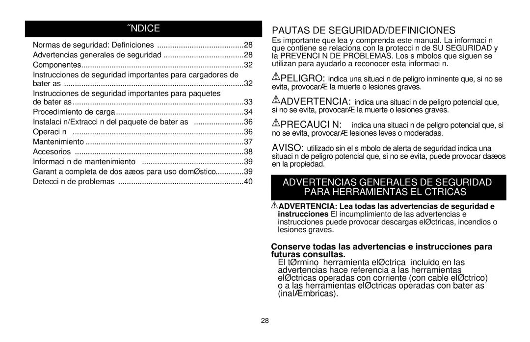 Black & Decker CHH2220, LHT2220 instruction manual Índice, Pautas DE SEGURIDAD/DEFINICIONES 