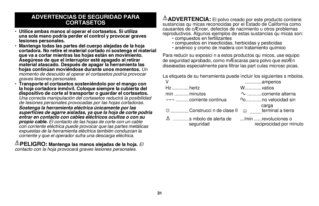 Black & Decker LHT2220, CHH2220 instruction manual Advertencias de seguridad para Cortasetos 