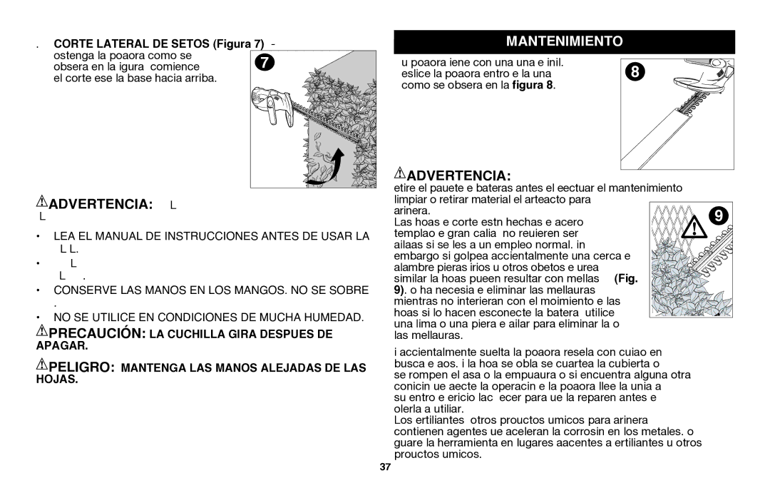 Black & Decker LHT2220, CHH2220 instruction manual Mantenimiento, Corte Lateral DE Setos Figura 