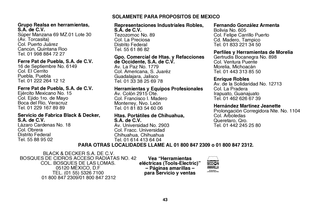 Black & Decker LHT2220, CHH2220 instruction manual Solamente Para Propositos DE Mexico 