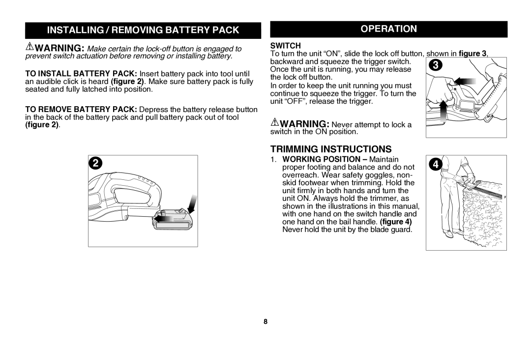 Black & Decker CHH2220, LHT2220 instruction manual Installing / Removing Battery Pack, Operation, Switch 