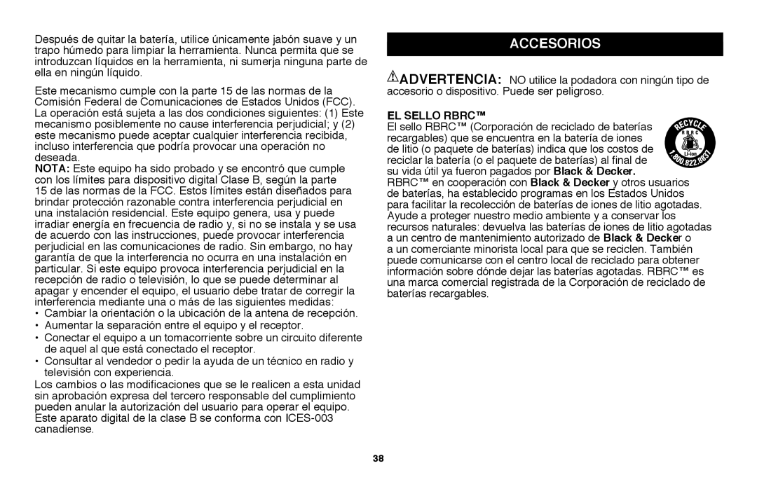 Black & Decker CHH2220, LHT2220 instruction manual Accesorios, El sello RBRC 