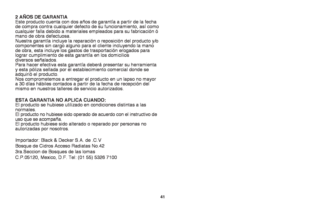 Black & Decker LHT2220, CHH2220 instruction manual 2 AÑOS DE GARANTIA, Esta Garantia No Aplica Cuando 