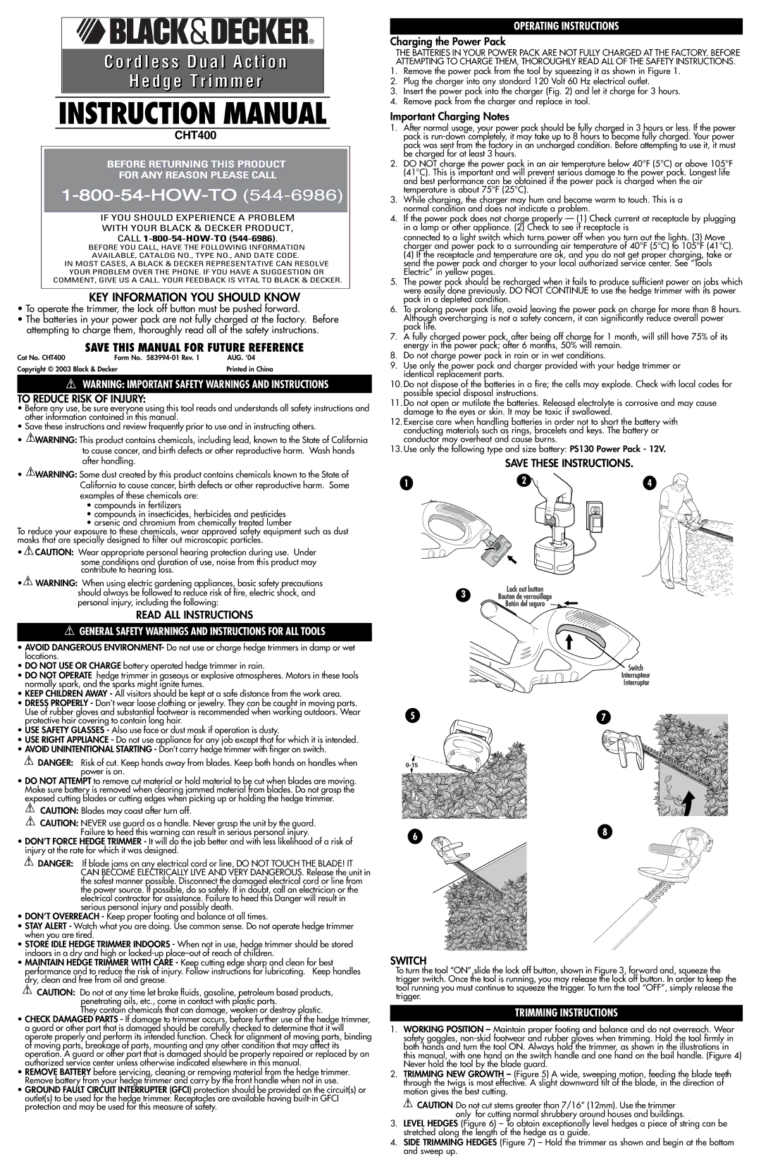 Black & Decker 583994-01 instruction manual To Reduce Risk of Injury, Read ALL Instructions, Operating Instructions 