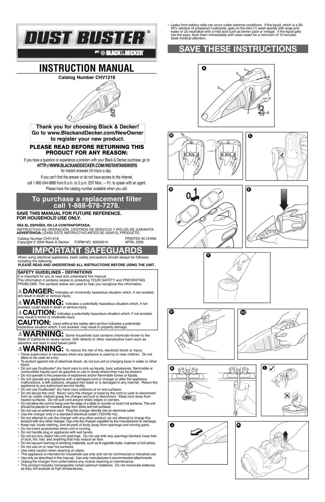 Black & Decker CHV1218 instruction manual Please Read Before Returning this Product for ANY Reason 