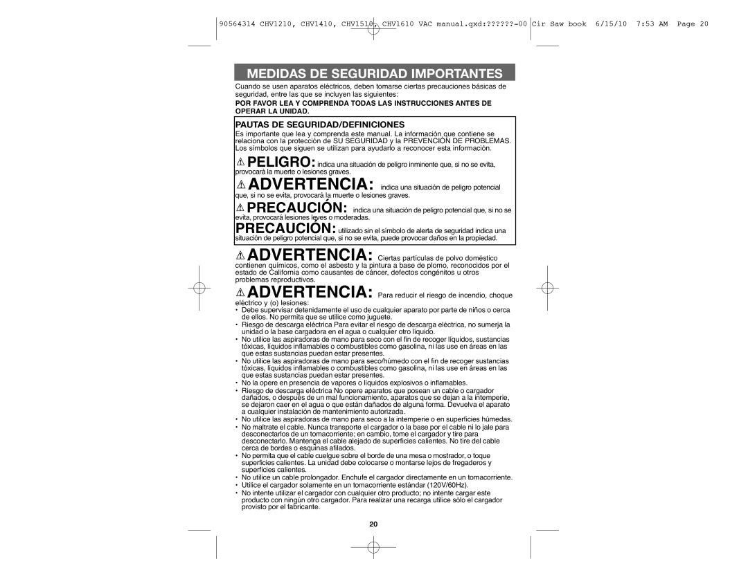 Black & Decker CHV1510, CHV1610, CHV1210, CHV1410B instruction manual Medidas DE Seguridad Importantes 