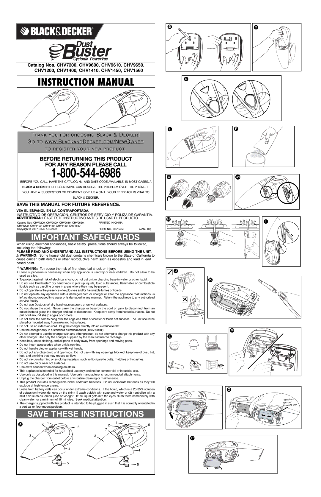 Black & Decker CHV9650, CHV9610, CHV9600, CHV7200, 90515256 instruction manual Important Safeguards 