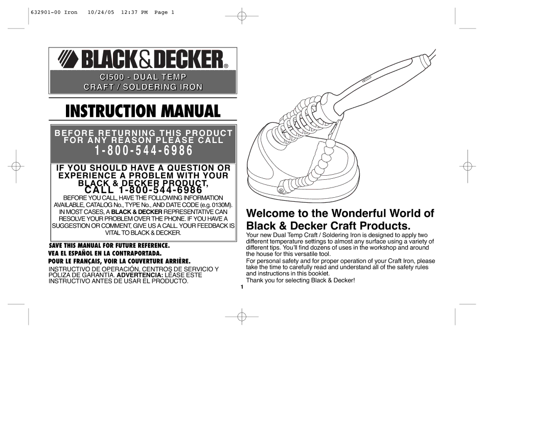 Black & Decker 632901-00, CI500 instruction manual 0 0 5 4 4 6 9 8 