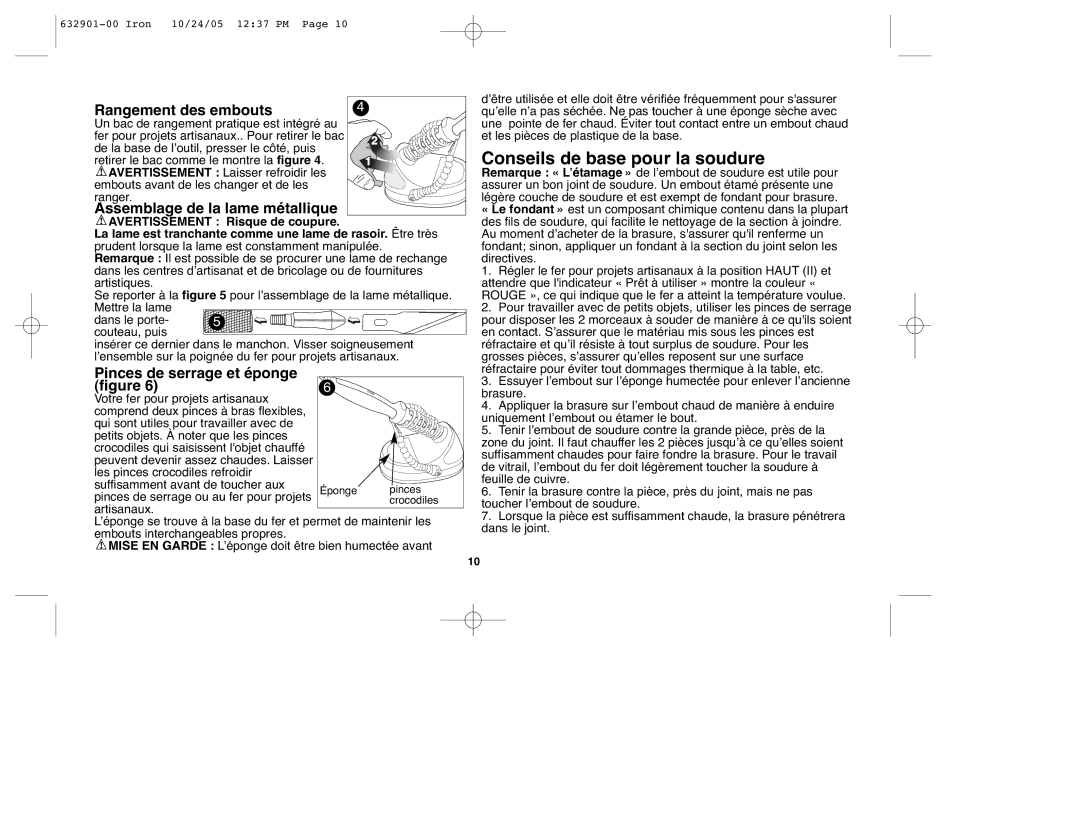 Black & Decker CI500, 632901-00 Conseils de base pour la soudure, Rangement des embouts, Assemblage de la lame métallique 